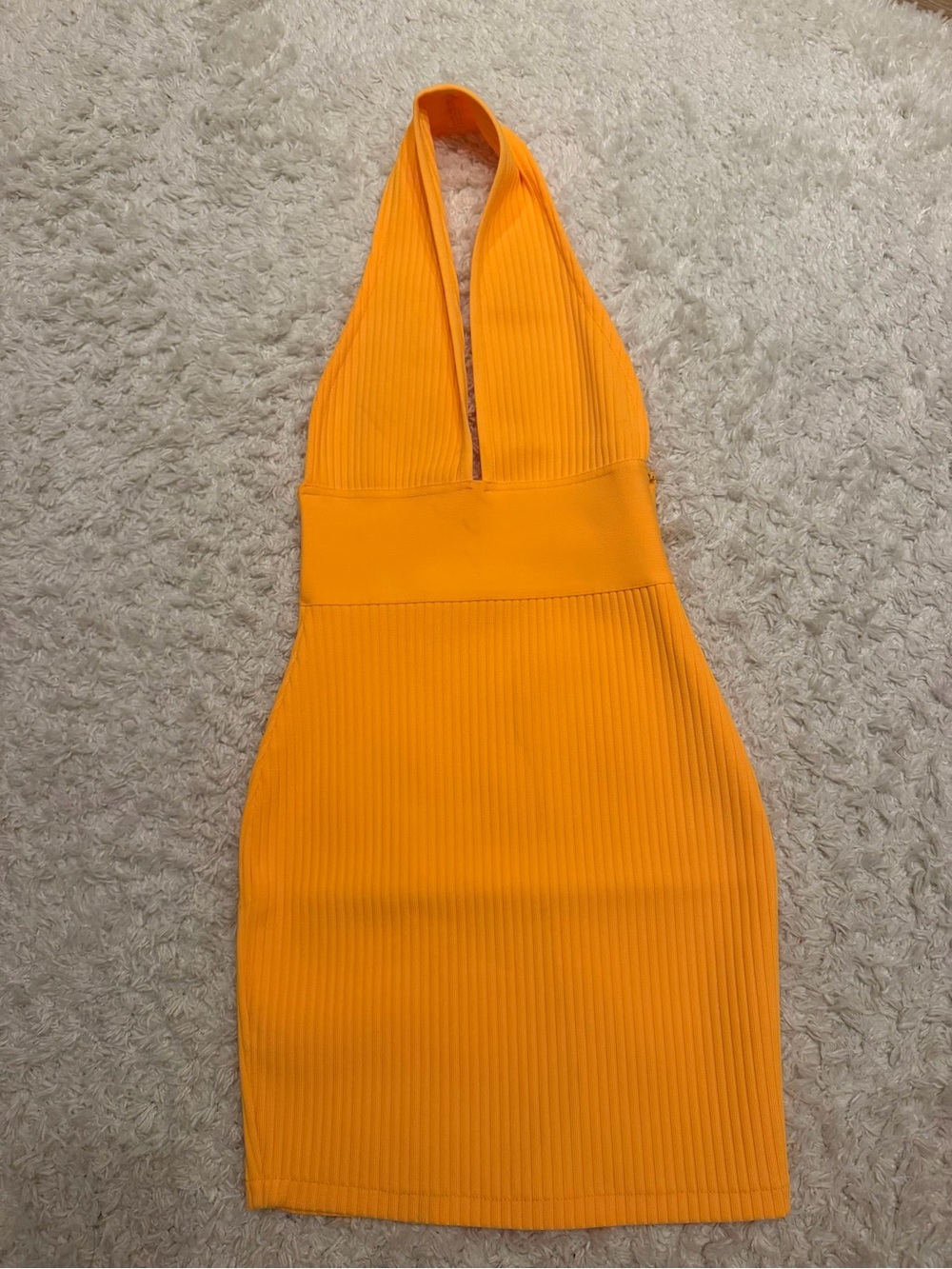 Orange Halter Bandage Dress